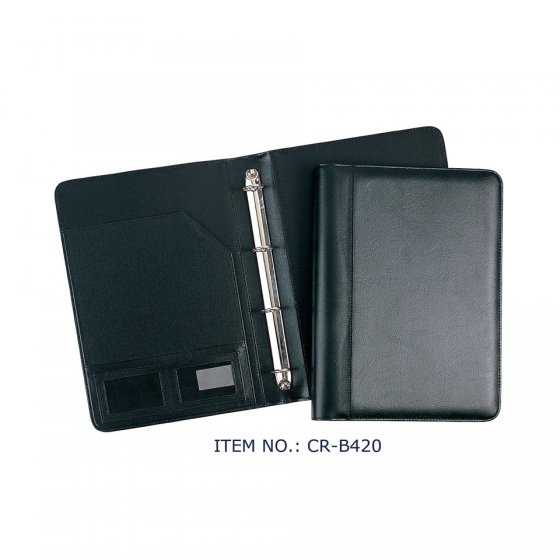 CR-B420 Luxurious Genuine Bonded Leather A4 Ring Binder Executive Conference File Folder