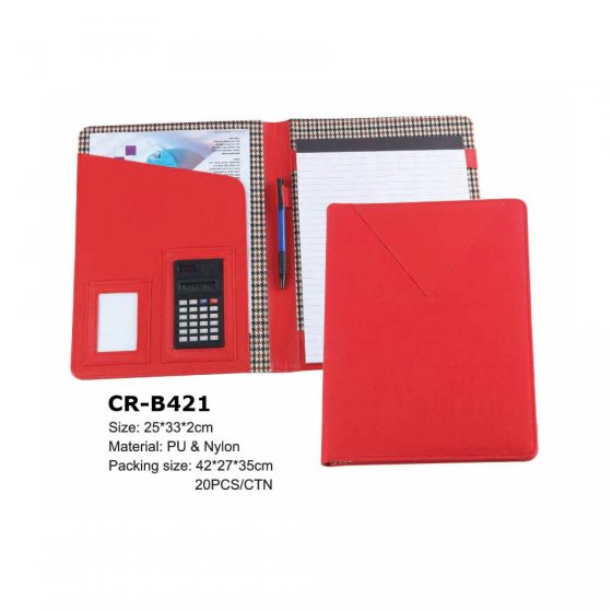 CR-B421 RED Simulated Leather Women Document Organizer Folder with Calculator