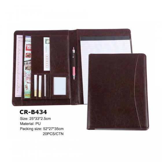 CR-B434 Brown PU A4 Executive Coference Folder Personal Organizer with Document Pouches