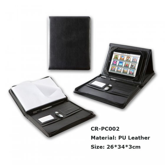 CR-PC002 Leather A4 Zipped Portfolio with Integral iPad Holder & Display Stand