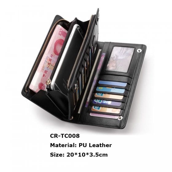 CR-TC008 Faux Leather Clutch Long Purse Zip Around Travel Passport Phone Wallet