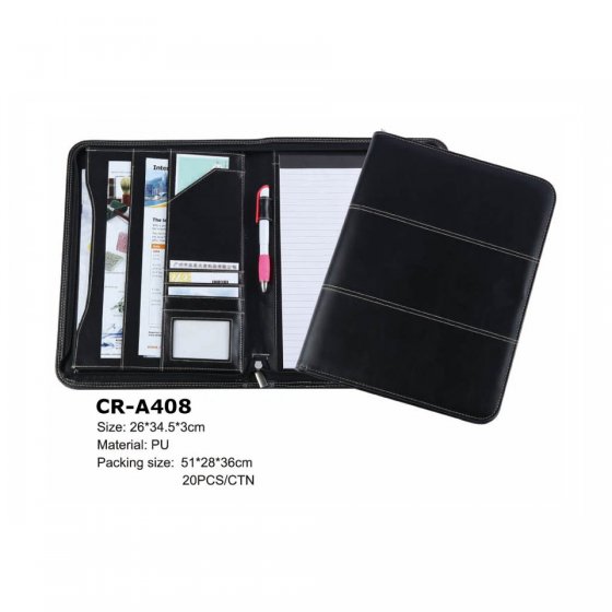 CR-A408 Promotional PU Leather Document Bag Portfolio with Multiple Pockets