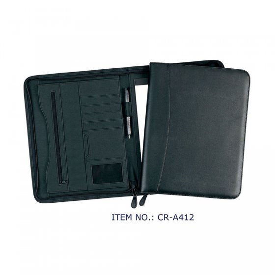 CR-A412 Classic Leather Business Portfolio A4 zipped Custom Logo Leather Folder