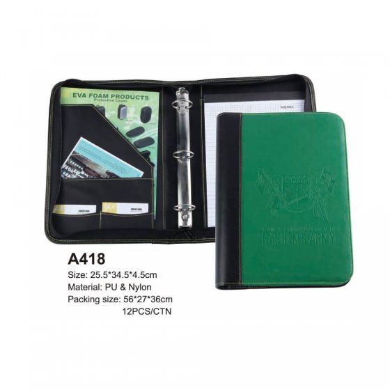 CR-A418 Ring Binder Type and Folder Shape Binder hand dyed pu leather & nylon portfolio