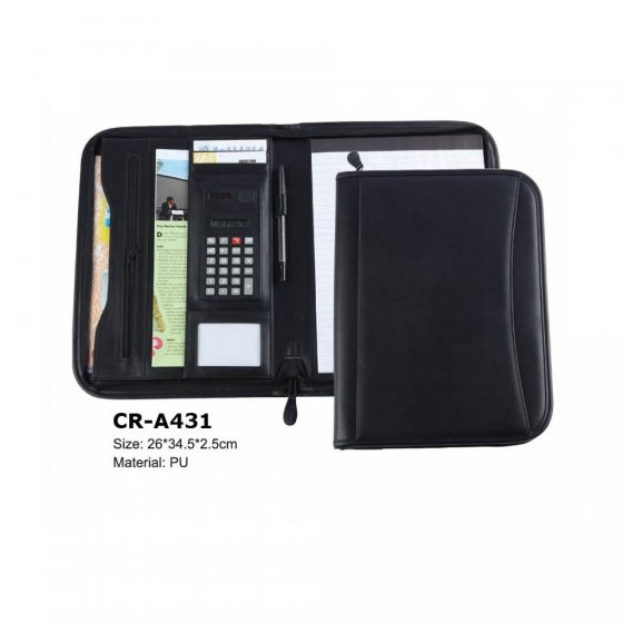 CR-A431 Stellar Portfolio Classic A4 Conference Folder Zipped Folio Case with exterior slip pocket