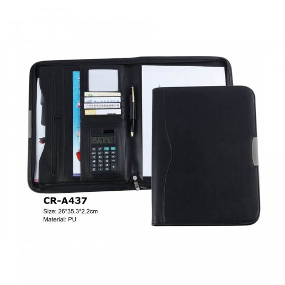 CR-A437 Padfolio Leather Organizer Pad Zippered Portfolio Holder Letter Size Zipper Case