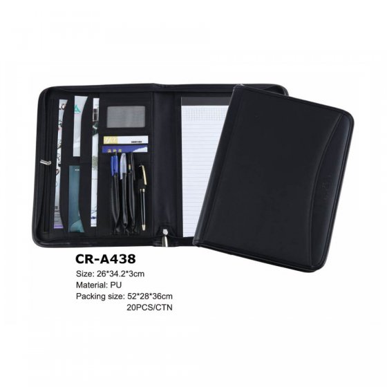 CR-A438 Durable Leather Case A4 File Folder Stationery Organiser Portfolio with Front Slip Pouch