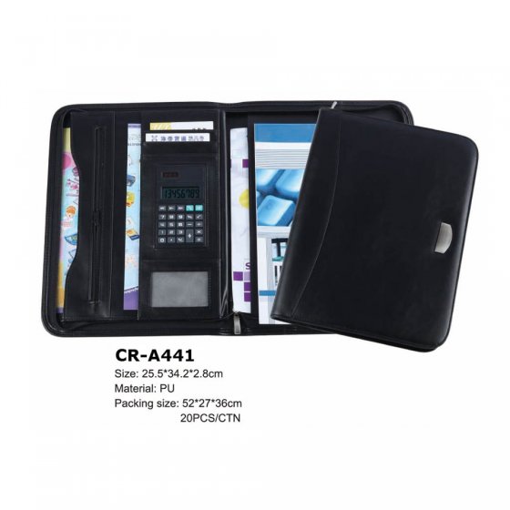 CR-A441 A4 Black Deluxe Executive Conference Folder Calculator Portfolio