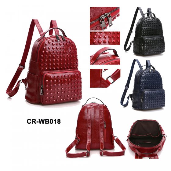 CR-WB018 New 2016 Girls Rivet Travel Satchel Shoulder Bag Leather Backpack School Rucksack