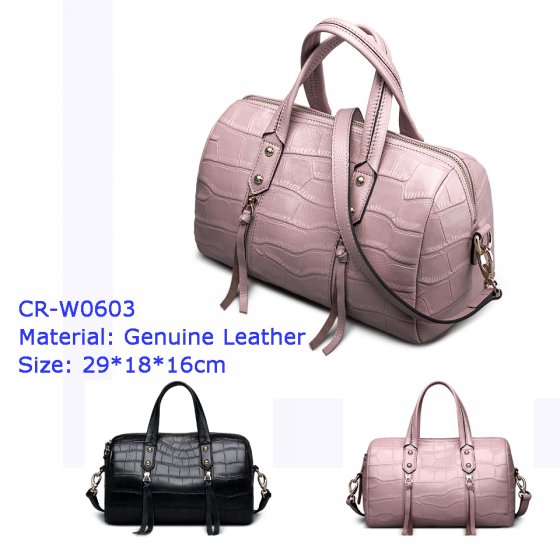 CR-W0603 2016 Fashion Stylish Genuine Leather Ladies Tube Bag Shoulder Bag Handbag Barrel Bag